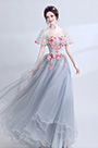 Grey Floral Sleeves Pary Prom Evening Ball Dress