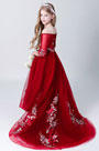 Long Embroidery Off Shoulder Flower Girl Dress