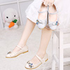 Girl's Gold & Sliver Round Toe Leather Flat Dance Shoes