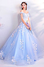 Robe de Bal En Tulle Bleu Clair à Épaules Dénudées