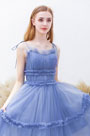 Blue Spaghetti Long Plissee Tüll Damen Partykleid