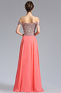 Coral Schulterfrei Perlen Damen Abendkleid Party