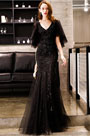 Sexy V-Cut Black Sequins Mermaid Party prom Gown