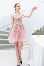Pink Floral Embroidery Short Cocktail Party Dress