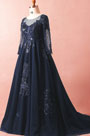 Navy Blue Sleeves Long Prom Dress Plus Size Dress