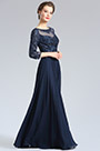 Sleeves Navy Blue Evening Dress Formal Gown
