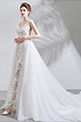 Robe de Mariée Longue Blanc En Dentelle V Col