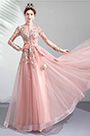 High Neck Long Sleeves Embroidery Party Prom Dress