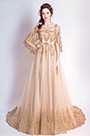 Noble Gold Cape Top Long Train Party Prom Dress