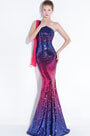 Robe de Bal Une Bretelle Bleu-Rouge à Paillettes