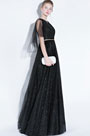 Sexy Black  V-Cut Sequins Tulle Party Prom Gown