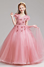Long Lovely Pink Flower Girl Dress