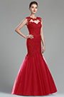 Sparkly Red Beaded Lace Evening Dress