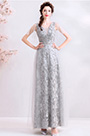 Grey Deep V-Cut Lace Tulle Party Ball Gown