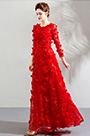 Red Long Sleeves Lace Party Prom Evening Dress