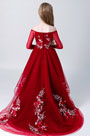 Long Embroidery Off Shoulder Flower Girl Dress