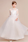 Blanc Longue Robe de Fille Avec Manches