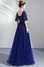 Blau Cape Lang Party Prom Abibal Kleid
