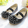 Black Girl's Round Toe Leather Flat Flower Girl Shoes