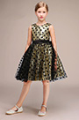 Robe de Fille Courte Doré & Point Noire