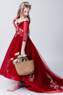 Long Embroidery Off Shoulder Flower Girl Dress