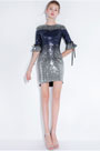 Sexy  Blue-Silver Sequins Elegant Cocktail Party Dress