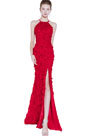 Sexy Halter Red High Slit Evening Party Dress