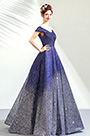 Sexy Blau Pailletten Schulterfreies Abendkleid