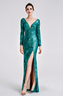 Robe de Soirée Verte à Paillettes Manches Longues