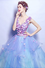 Robe de Bal Tutu Bleu V Col Avec Des Fleurs Rose