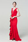 Red Elegant Deep V-Cut Ruffle Party Dress