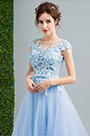 Blaue Flügelärmel Spitze Applique Prom PartyKleid