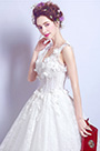 White V-Cut Floral Long Train Wedding Dress