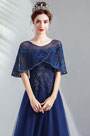 Blau Cape Lang Party Prom Abibal Kleid