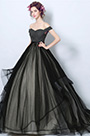 Robe de Bal Noire Épaules Dénudées En Tulle