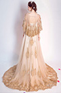Noble Gold Cape Top Long Train Party Prom Dress