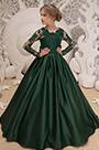 Robe de Bal Pour Fille Longue En Dentelle Verte