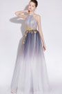 Robe de Bal Gris Licou En Broderie Tulle