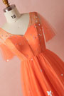 Orange kurzen Ärmeln Tüll Abendkleid Abendkleid