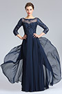 Sleeves Navy Blue Evening Dress Formal Gown