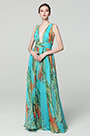 Green V-Cut Strap Print Floral Prom PartyDress