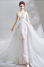 Robe de Mariée Longue Blanc En Dentelle V Col