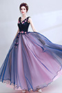 Blue Sexy V-Cut Flower Elegant Party Ball Dress