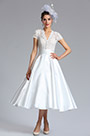 white Cap Sleeves Wedding Cocktail Dress