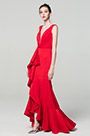 Red Elegant Deep V-Cut Ruffle Party Dress