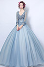 Blau-Graues mit Blumen V-Cut-Party-Ball-Abendkleid
