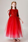 Red Long Tulle Handmade Flower Girl Dress