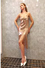 Sequin Spaghetti Gold Party Cocktail Evening Dress