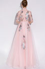 High Neck Pink/Grey Evening Dress Formal Wear