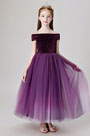 Purple Off Shoulder Wedding Flower Girl Dress
